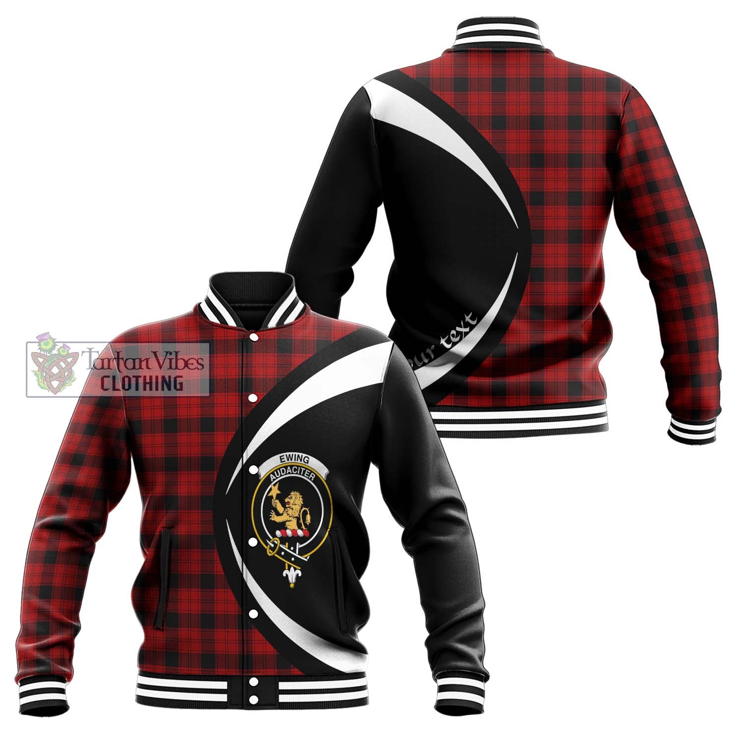 Ewing Tartan Baseball Jacket with Family Crest Circle Style Unisex - Tartan Vibes Clothing