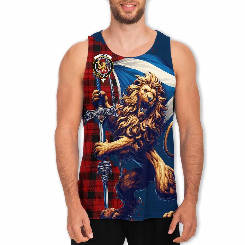 Tartan Vibes Clothing Ewing Tartan Family Crest Men's Tank Top with Scottish Majestic Lion