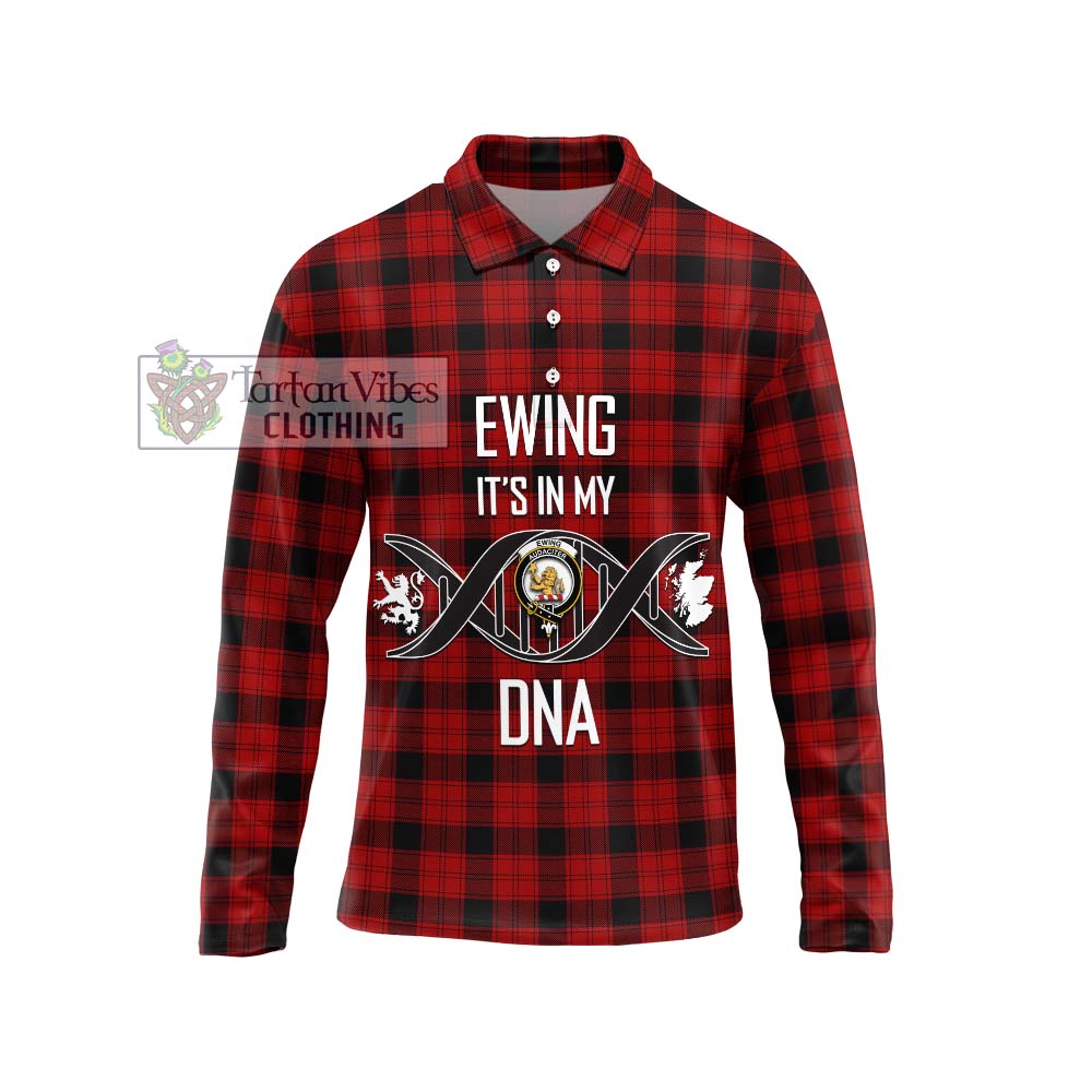 Ewing Tartan Long Sleeve Polo Shirt with Family Crest DNA In Me Style Unisex - Tartanvibesclothing Shop