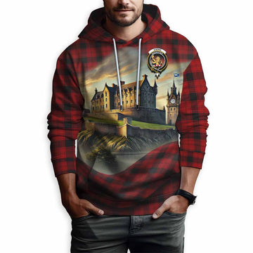 Tartan Vibes Clothing Ewing Tartan Family Crest Hoodie with Scottish Ancient Castle Style