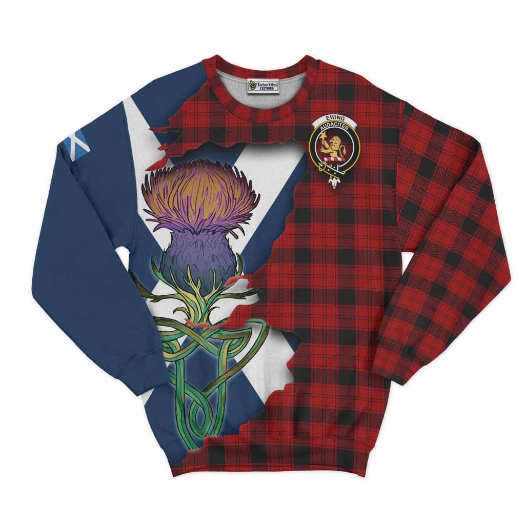 Tartan Vibes Clothing Ewing Tartan Family Crest Sweatshirt Scottish Thistle Celtic Inspired