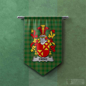 Tartan Vibes Clothing Ewing Irish Clan Tartan Gonfalon, Tartan Banner with Coat of Arms