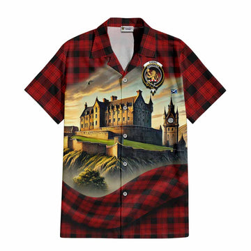 Tartan Vibes Clothing Ewing Tartan Family Crest Short Sleeve Button Shirt with Scottish Ancient Castle Style