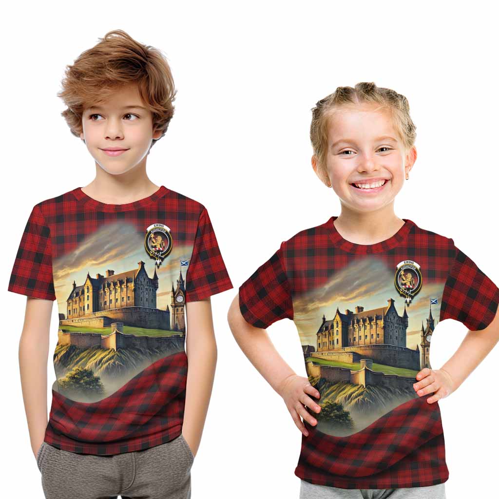 Tartan Vibes Clothing Ewing Tartan Family Crest Kid T-Shirt with Scottish Ancient Castle Style