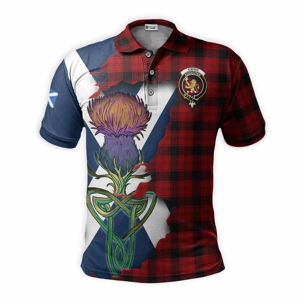 Tartan Vibes Clothing Ewing Tartan Family Crest Polo Shirt Scottish Thistle Celtic Inspired