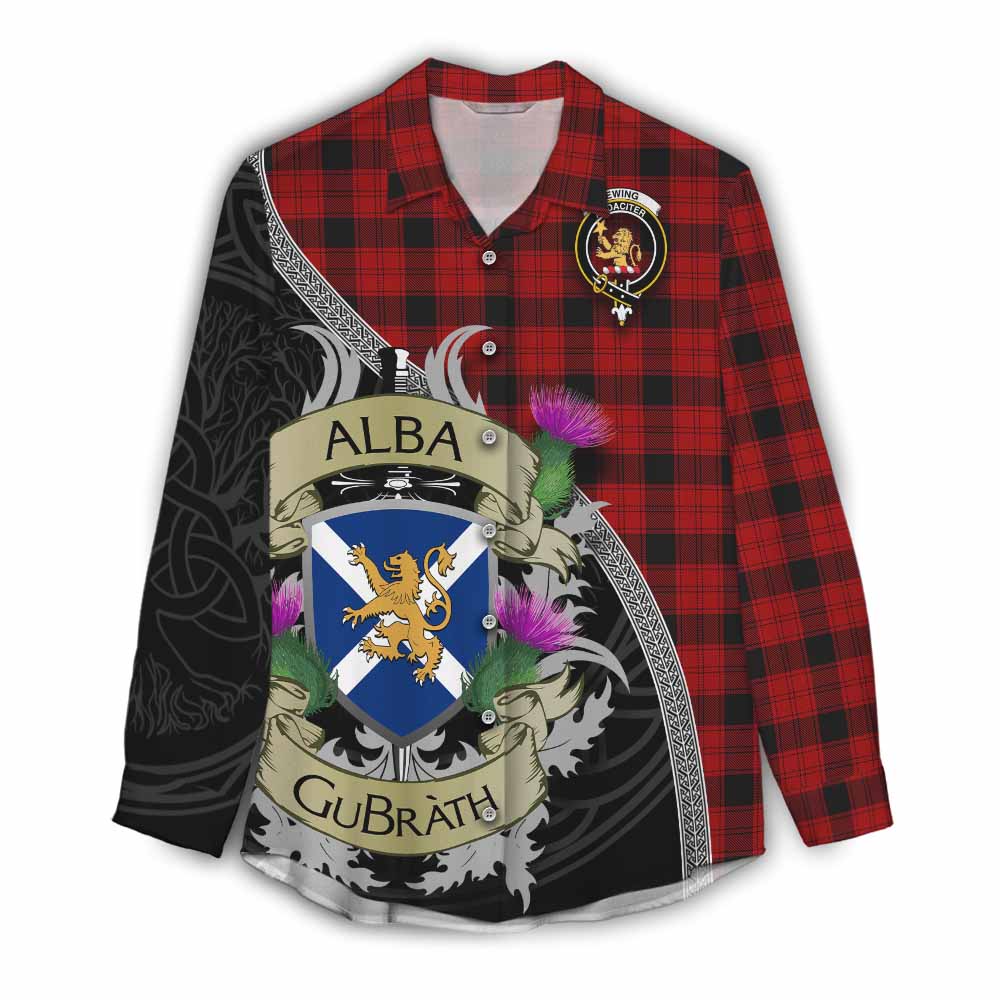 Tartan Vibes Clothing Ewing Tartan Family Crest Women's Casual Shirt Lion Rampant Royal Thistle Shield Celtic Inspired