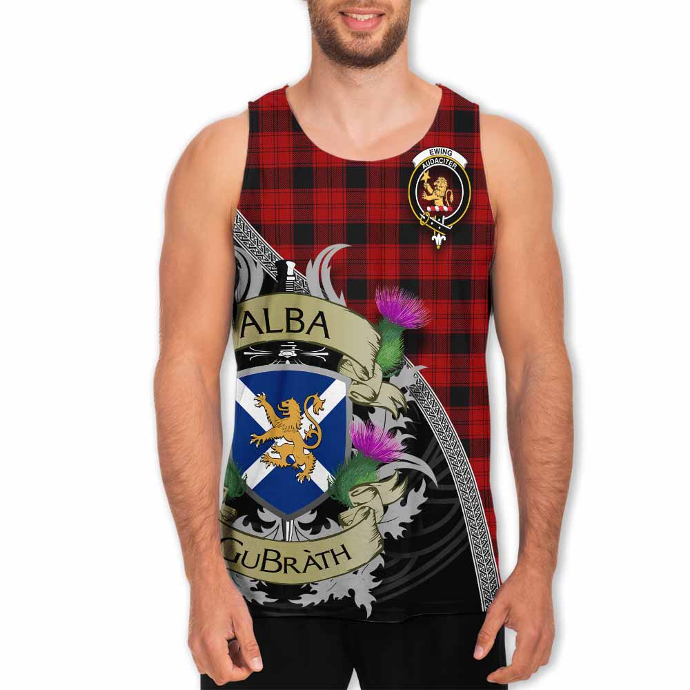Tartan Vibes Clothing Ewing Tartan Family Crest Men's Tank Top Lion Rampant Royal Thistle Shield Celtic Inspired