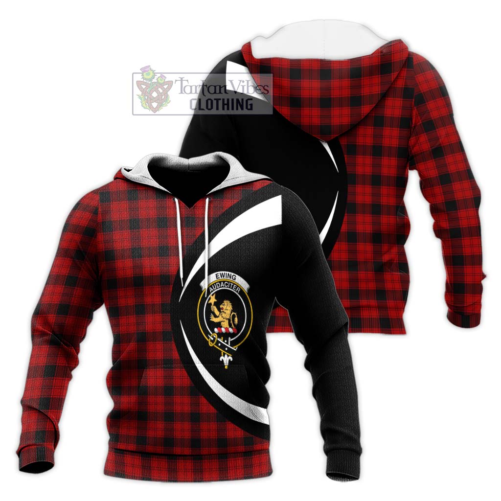 Ewing Tartan Knitted Hoodie with Family Crest Circle Style Unisex Knitted Pullover Hoodie - Tartan Vibes Clothing