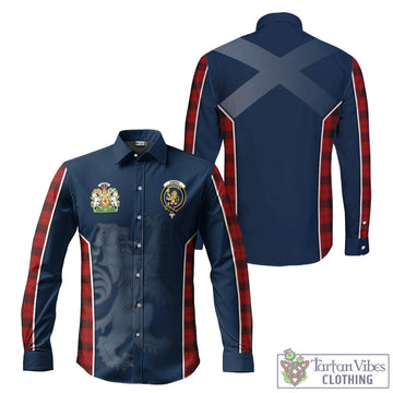 Ewing Tartan Long Sleeve Button Up Shirt with Family Crest and Lion Rampant Vibes Sport Style