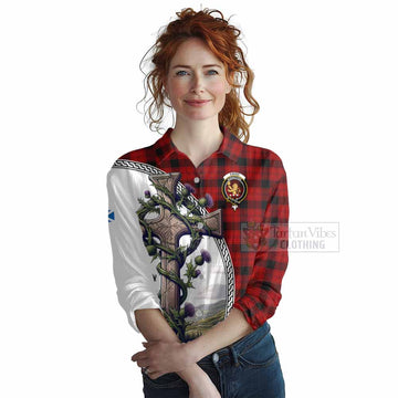 Tartan Vibes Clothing Ewing Tartan Women's Casual Shirt with Family Crest and St. Andrew's Cross Accented by Thistle Vines