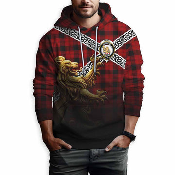 Ewing Crest Tartan Hoodie with Golden Lion Emblem Celtic Style