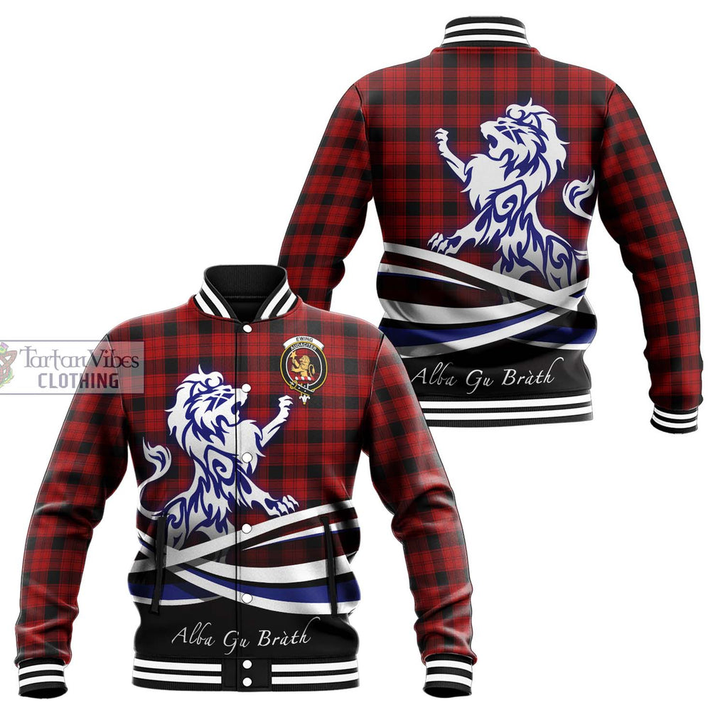 Ewing Tartan Baseball Jacket with Alba Gu Brath Regal Lion Emblem Unisex - Tartan Vibes Clothing