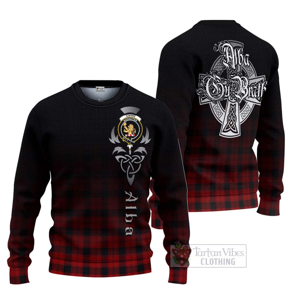 Tartan Vibes Clothing Ewing Tartan Knitted Sweater Featuring Alba Gu Brath Family Crest Celtic Inspired