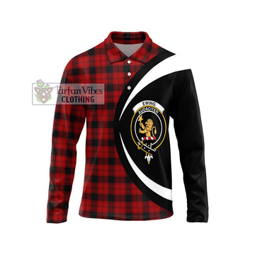 Ewing Tartan Long Sleeve Polo Shirt with Family Crest Circle Style