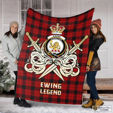 Tartan Vibes Clothing Ewing Tartan Blanket with Clan Crest and the Golden Sword of Courageous Legacy