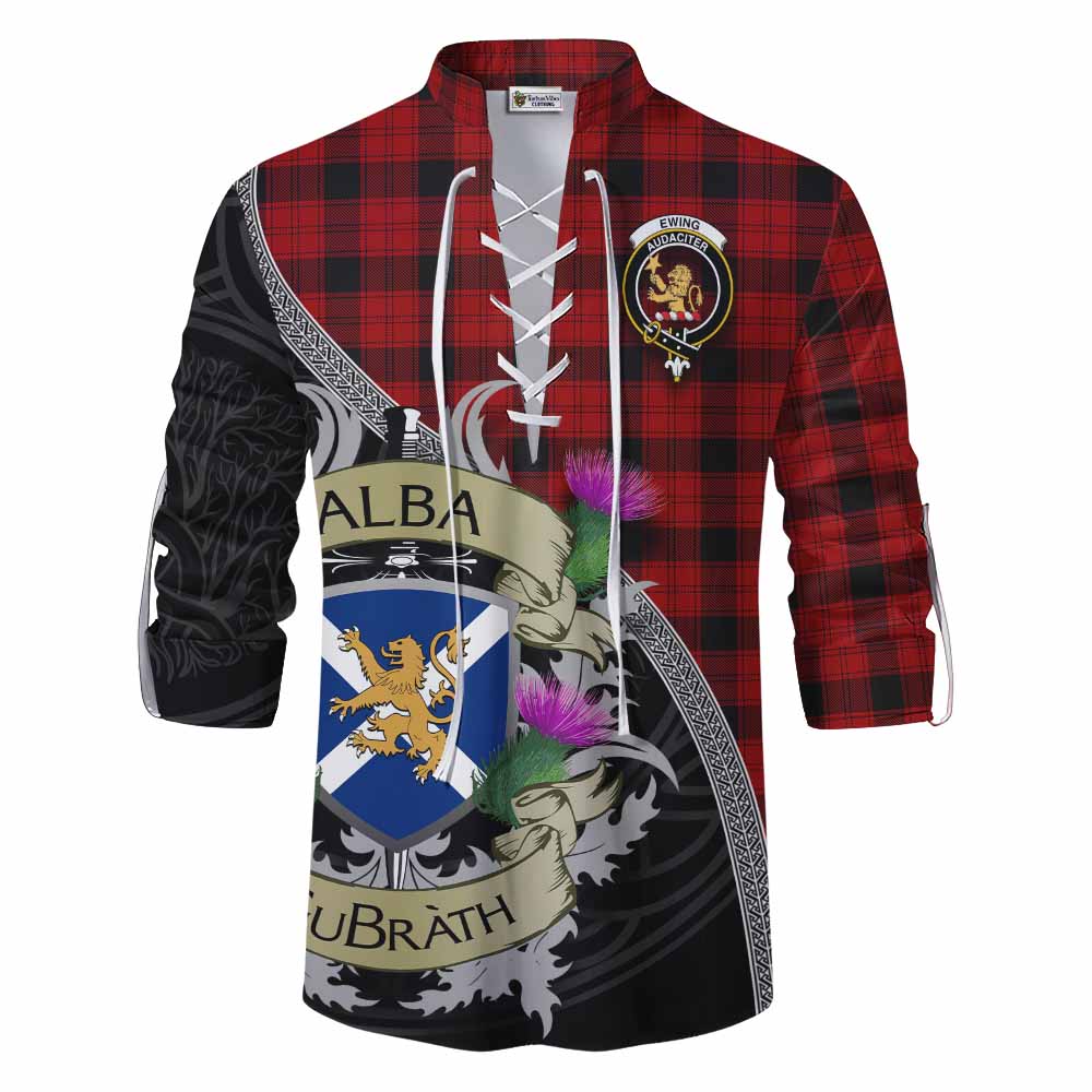 Tartan Vibes Clothing Ewing Tartan Family Crest Ghillie Kilt Shirt Lion Rampant Royal Thistle Shield Celtic Inspired