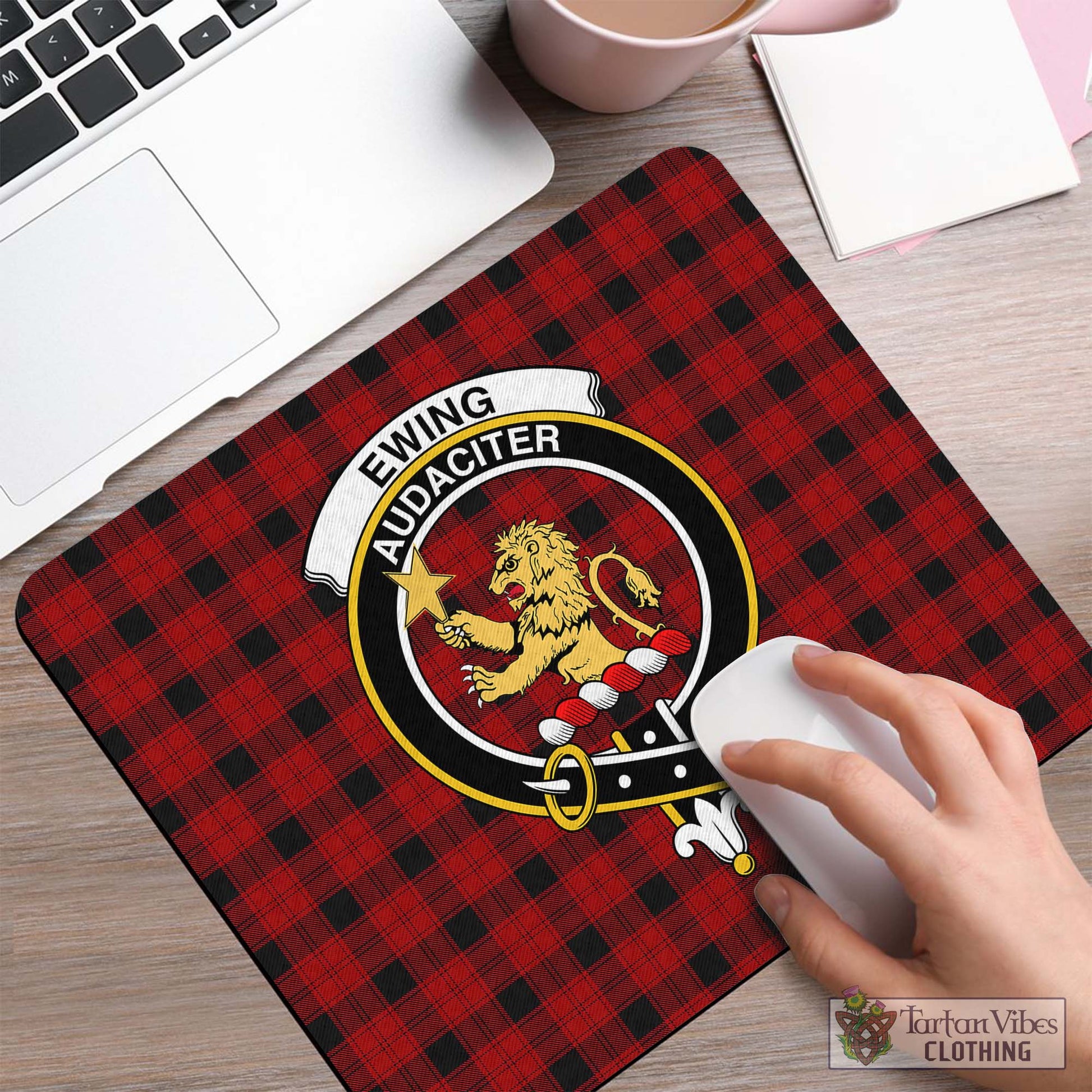 Tartan Vibes Clothing Ewing Tartan Mouse Pad with Family Crest