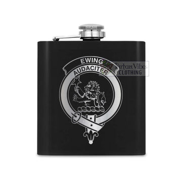 Tartan Vibes Clothing Ewing Crest Hip Flask Set 7oz Black Stainless Steel with A Gift Box
