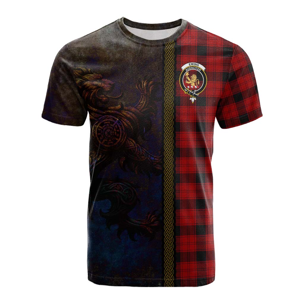 Tartan Vibes Clothing Ewing Tartan Family Crest Cotton T-shirt Alba Gu Brath Be Brave Lion Ancient Style