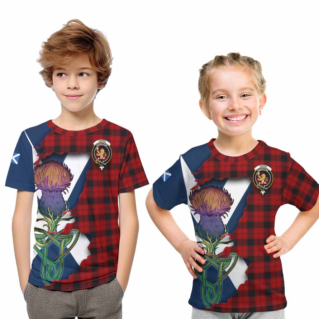 Tartan Vibes Clothing Ewing Tartan Family Crest Kid T-Shirt Scottish Thistle Celtic Inspired