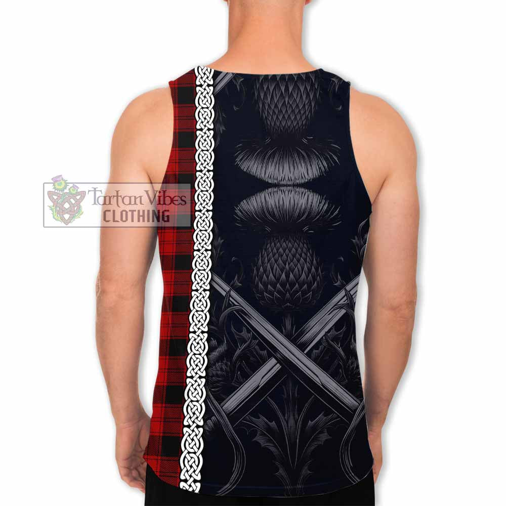 Tartan Vibes Clothing Ewing Tartan Men's Tank Top with Family Crest Cross Sword Thistle Celtic Vibes