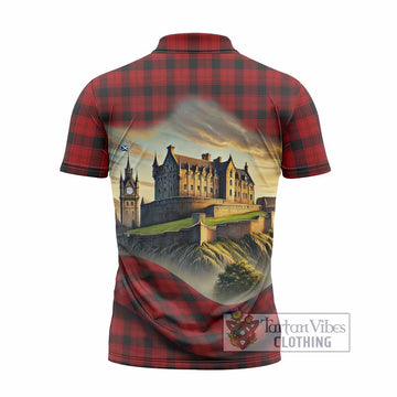 Tartan Vibes Clothing Ewing Tartan Family Crest Zipper Polo Shirt with Scottish Ancient Castle Stype