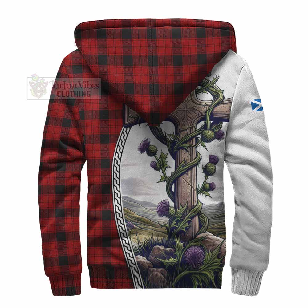 Tartan Vibes Clothing Ewing Tartan Sherpa Hoodie with Family Crest and St. Andrew's Cross Accented by Thistle Vines