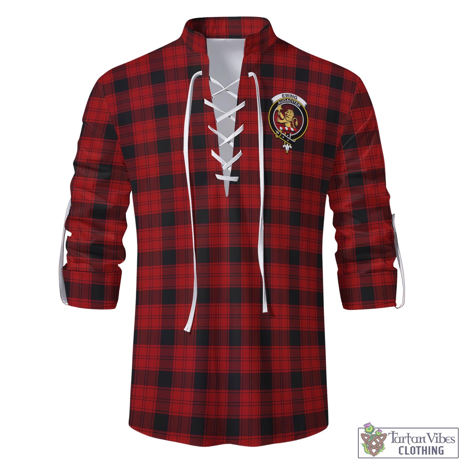 Tartan Vibes Clothing Ewing Tartan Men's Scottish Traditional Jacobite Ghillie Kilt Shirt with Family Crest
