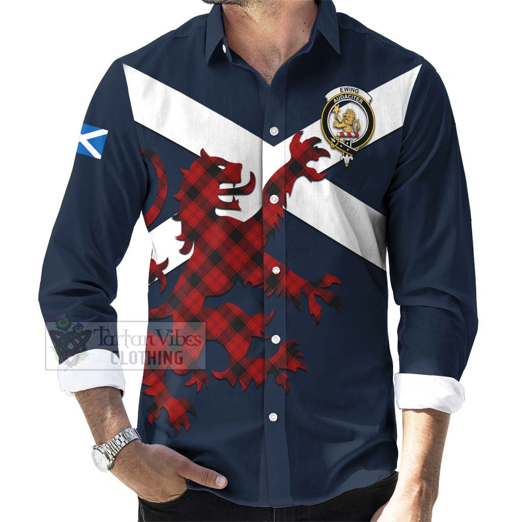 Tartan Vibes Clothing Ewing Tartan Lion Rampant Long Sleeve Button Shirt – Proudly Display Your Heritage with Alba Gu Brath and Clan Name