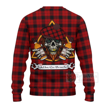 Ewing Tartan Ugly Sweater with Family Crest and Bearded Skull Holding Bottles of Whiskey