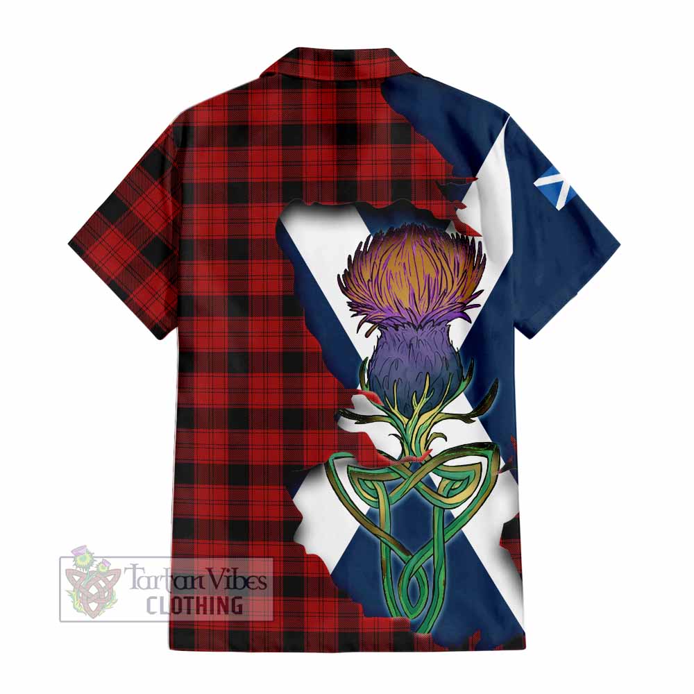 Tartan Vibes Clothing Ewing Tartan Family Crest Short Sleeve Button Shirt Scottish Thistle Celtic Inspired
