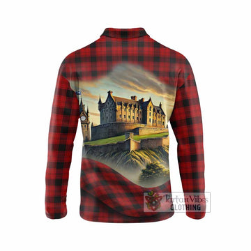 Ewing Tartan Family Crest Long Sleeve Polo Shirt with Scottish Ancient Castle Style