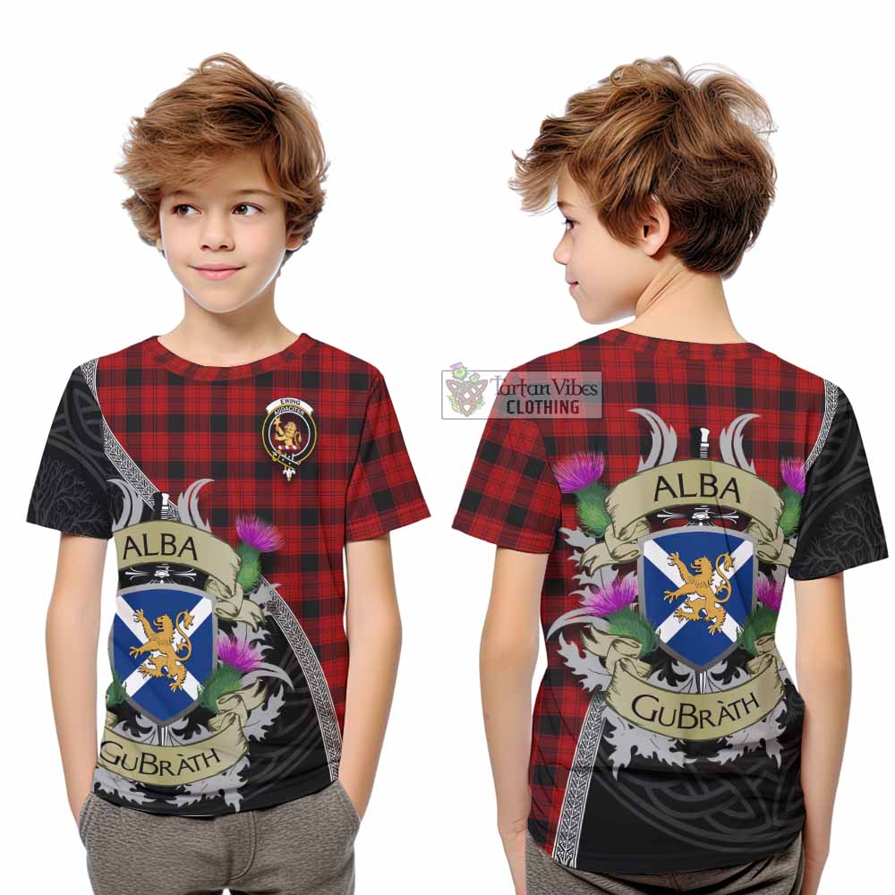 Tartan Vibes Clothing Ewing Tartan Family Crest Kid T-Shirt Lion Rampant Royal Thistle Shield Celtic Inspired