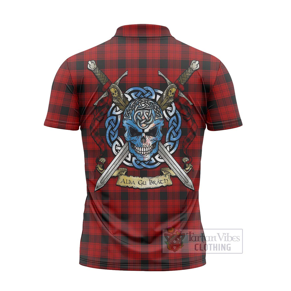 Tartan Vibes Clothing Ewing Tartan Zipper Polo Shirt with Family Crest Celtic Skull Style