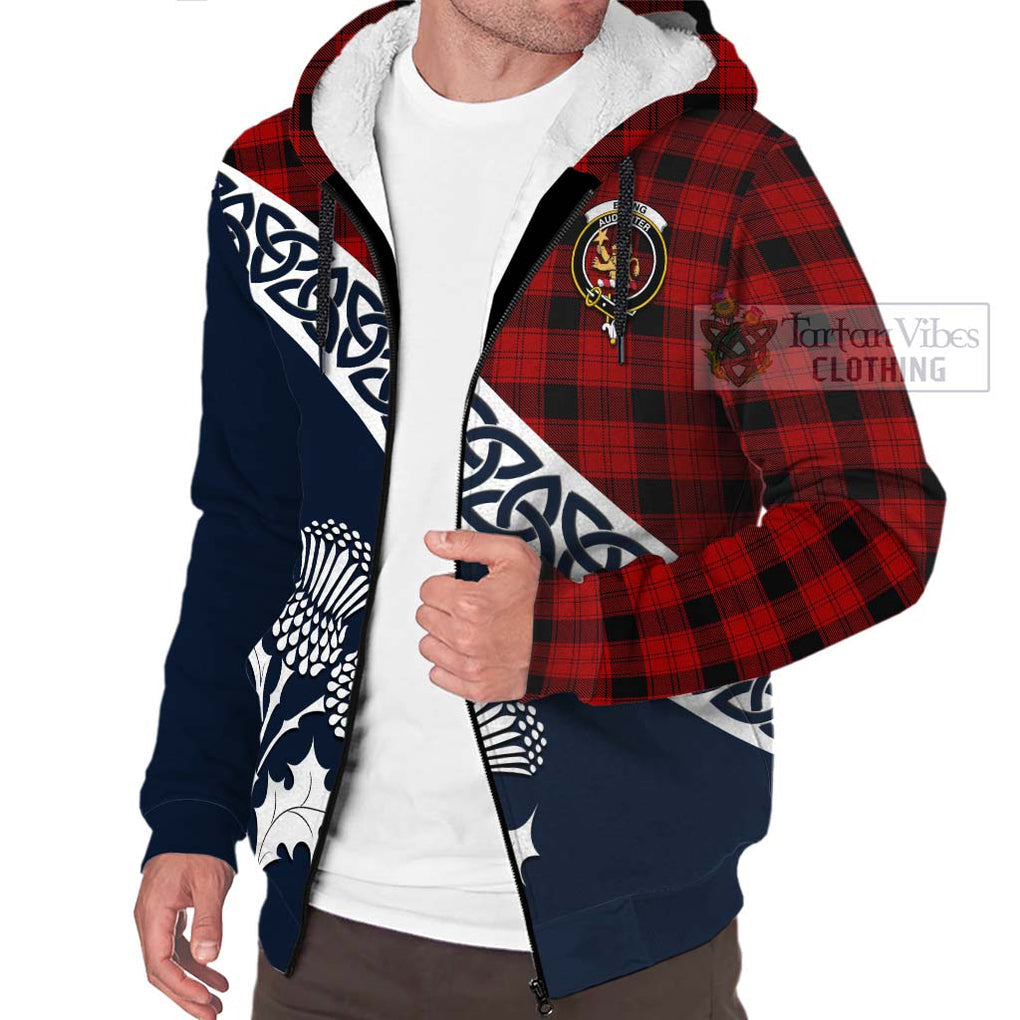 Tartan Vibes Clothing Ewing Tartan Sherpa Hoodie Featuring Thistle and Scotland Map