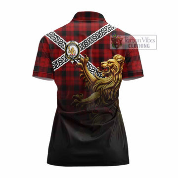 Tartan Vibes Clothing Ewing Crest Tartan Women's Polo Shirt with Golden Lion Emblem Celtic Style