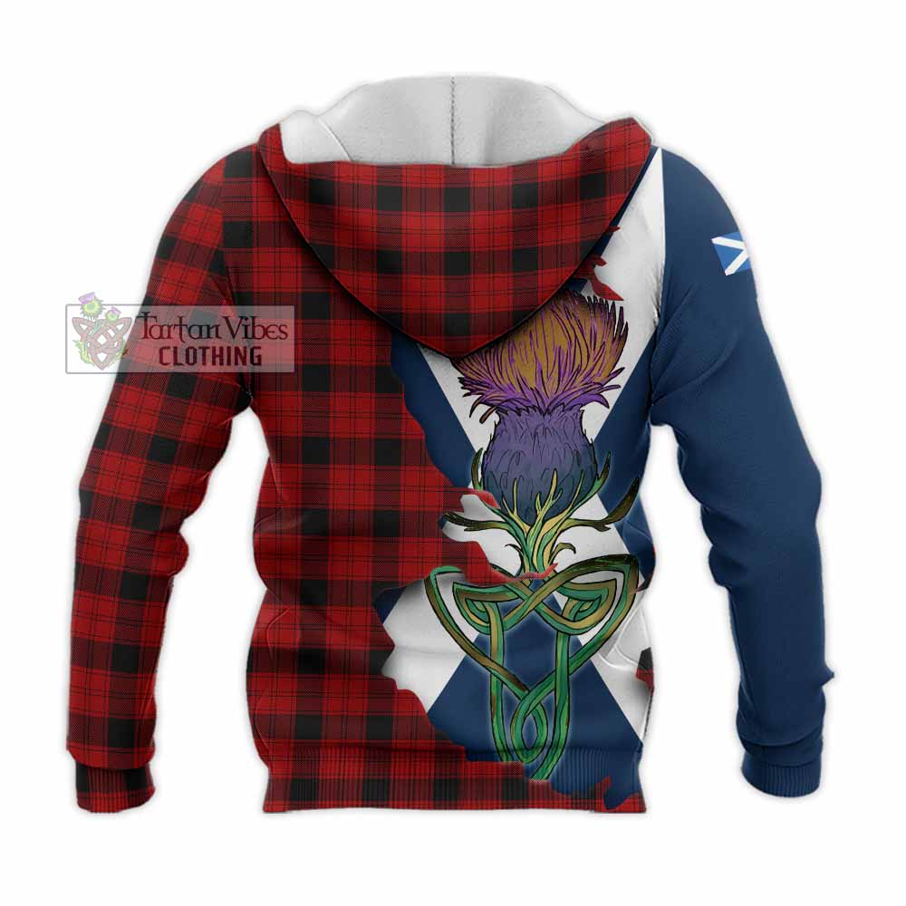 Tartan Vibes Clothing Ewing Tartan Family Crest Knitted Hoodie Scottish Thistle Celtic Inspired
