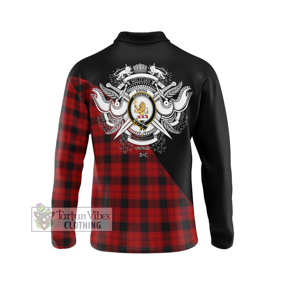 Ewing Tartan Long Sleeve Polo Shirt with Family Crest and Military Logo Style - Tartanvibesclothing Shop