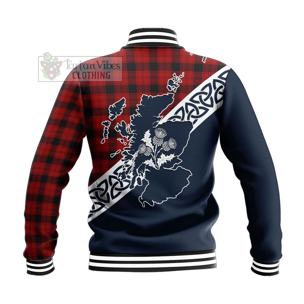 Ewing Tartan Baseball Jacket Featuring Thistle and Scotland Map - Tartan Vibes Clothing