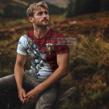 Tartan Vibes Clothing Ewing Agnew Tartan T-Shirt with Family Crest and St. Andrew's Cross Accented by Thistle Vines