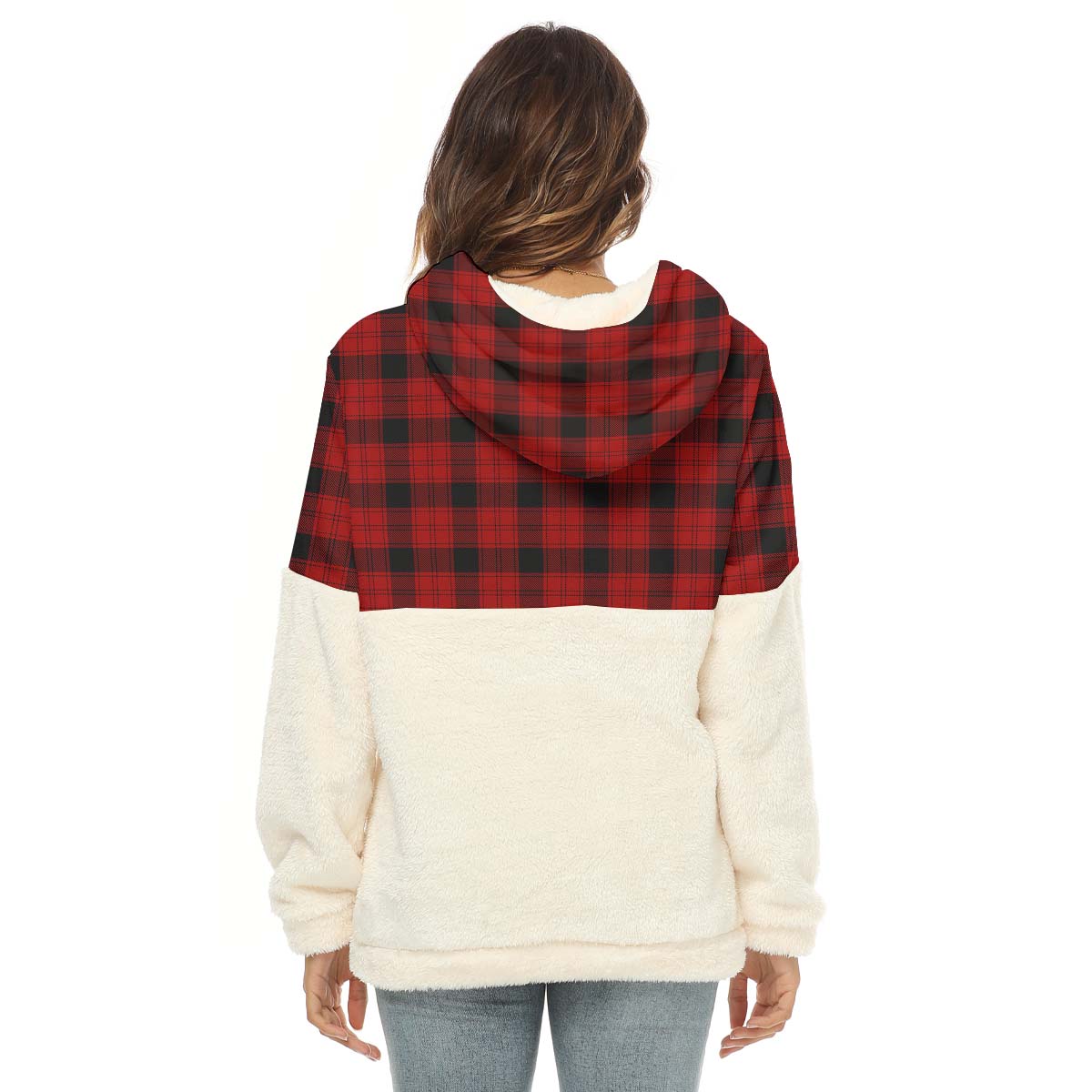 Ewing Tartan Women's Borg Fleece Hoodie With Half Zip - Tartan Vibes Clothing