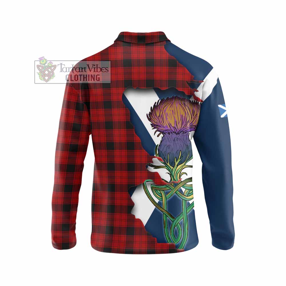 Tartan Vibes Clothing Ewing Tartan Family Crest Long Sleeve Polo Shirt Scottish Thistle Celtic Inspired