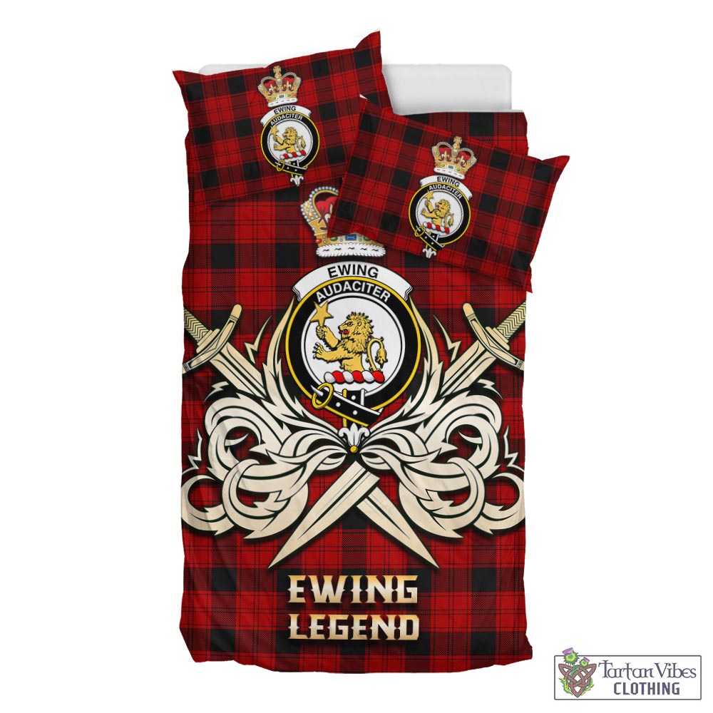 Tartan Vibes Clothing Ewing Tartan Bedding Set with Clan Crest and the Golden Sword of Courageous Legacy