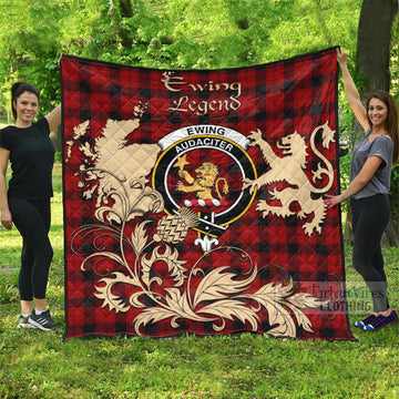Ewing Tartan Quilt with Family Crest and Scottish Symbol Style
