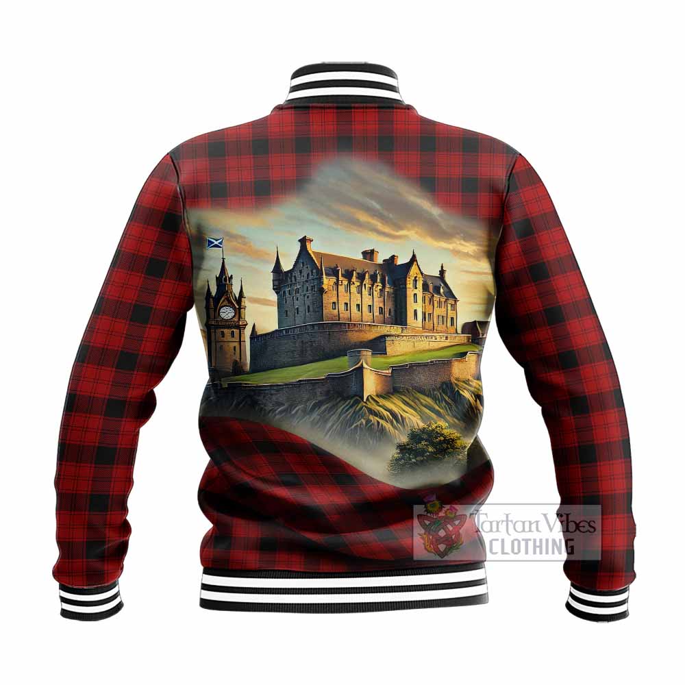 Tartan Vibes Clothing Ewing Tartan Family Crest Baseball Jacket with Scottish Ancient Castle Style