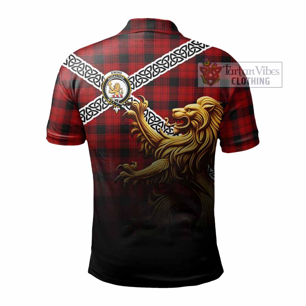 Tartan Vibes Clothing Ewing Crest Tartan Polo Shirt with Golden Lion Emblem Celtic Style