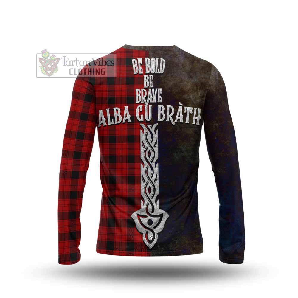 Tartan Vibes Clothing Ewing Tartan Family Crest Long Sleeve T-Shirt Alba Gu Brath Be Brave Lion Ancient Style