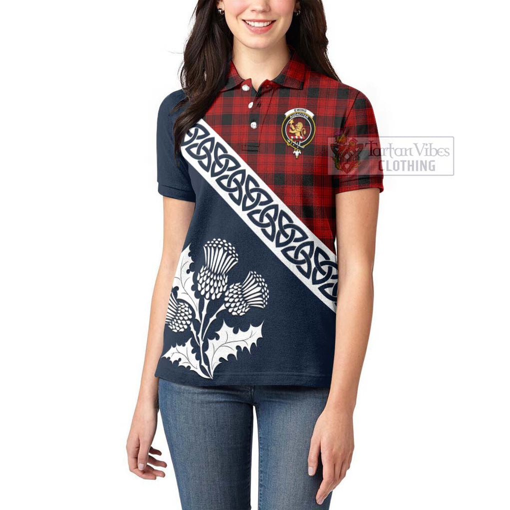 Tartan Vibes Clothing Ewing Tartan Women's Polo Shirt Featuring Thistle and Scotland Map