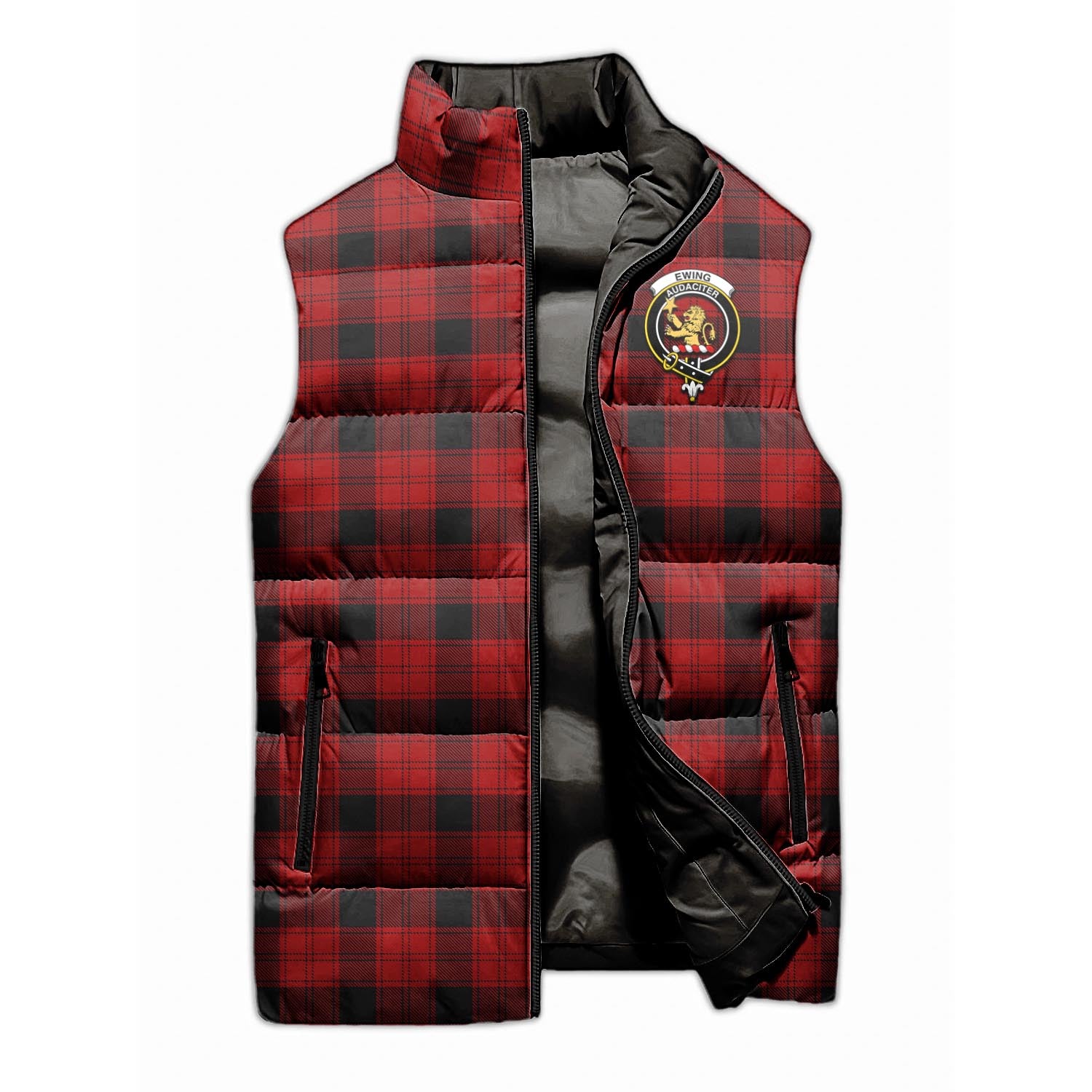 Ewing Tartan Sleeveless Puffer Jacket with Family Crest - Tartanvibesclothing