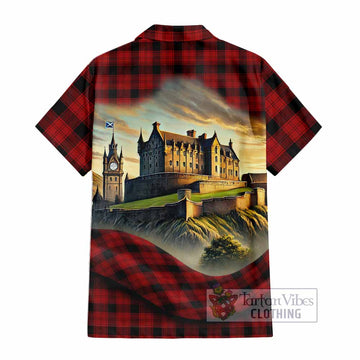 Tartan Vibes Clothing Ewing Tartan Family Crest Short Sleeve Button Shirt with Scottish Ancient Castle Style